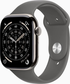 Apple Watch Series 11 (GPS + cellular) 46mm Titan natural with sport wristlet S/M stone grey