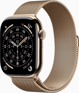 Apple Watch Series 11 (GPS + cellular) 46mm Titan gold with Milanaise-Wristlet M/L gold