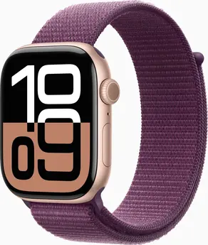 Apple Watch Series 10 (GPS + cellular) 46mm aluminium rose gold with Sports Loop plum