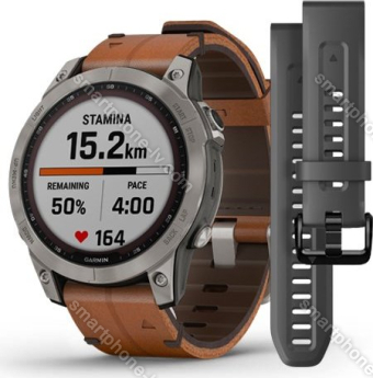 Garmin Fenix 7 Sapphire solar titanium/chestnut leather 