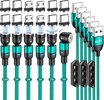 AUFU magnet charging cable 0.5m/1.0m/2.0m/3.0m green, 6-pack