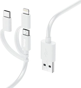 Hama 3in1 Multi-кабель для зарядки USB-A - micro USB USB-C and Lightning 1m white