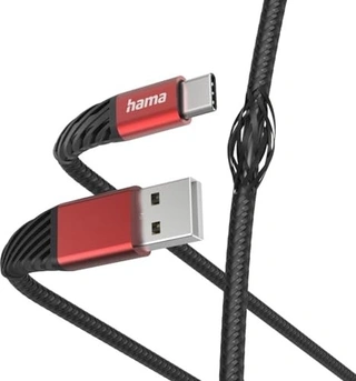 Hama кабель для зарядки extreme USB-A/USB-C 1.5m нейлон black/red