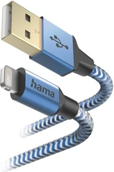 Hama кабель для зарядки reflective USB-A/Lightning 1.5m нейлон blue