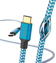 Hama charging cable reflective USB-C/USB-C 1.5m nylon blue