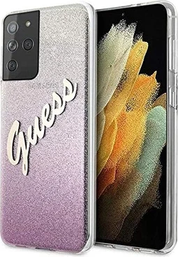 Guess Hard Cover Glitter Gradient Script для Самсунг Галакси S21 Ультра розовый