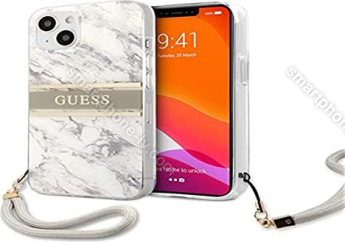 Guess Hard Cover Marble Stripe with strap for Apple iPhone 13 grey 
