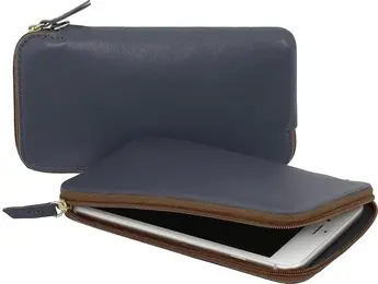 Stilgut leather case with zipper XL dark blue