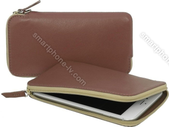 Stilgut leather case with zipper L cognac-brown 