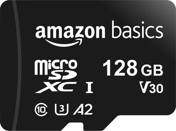 AmazonBasics Normal Speed R100/W60 microSDXC 128GB Kit, UHS-I U3, A2, Class 10