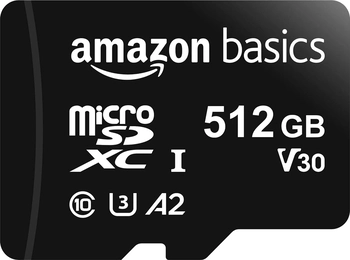 AmazonBasics Normal Speed R100/W90 microSDXC 512GB Kit, UHS-I U3, A2, Class 10