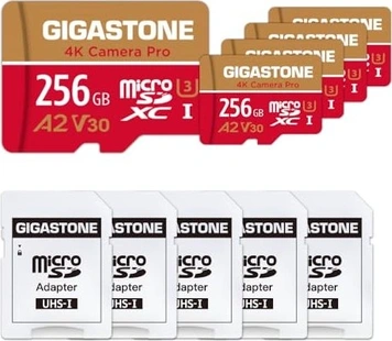 Gigastone 4K Camera Pro R100/W60 microSDXC 256GB Kit, UHS-I U3, A2, Class 10, 5er-Pack