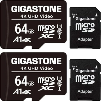 Gigastone 4K UHD Video R90/W20 microSDXC 64GB Kit, UHS-I U3, A1, Class 10, 2er-Pack