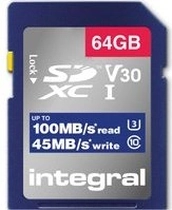 Integral High Speed R100/W45 SDXC 64GB, UHS-I U3, Class 10