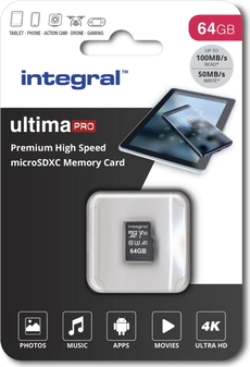 Integral Premium High Speed R100/W50 microSDXC 64GB, UHS-I U3, A1, Class 10