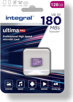 Integral ultima PRO R180/W150 microSDXC 128GB Kit, UHS-I U3, A2, Class 10