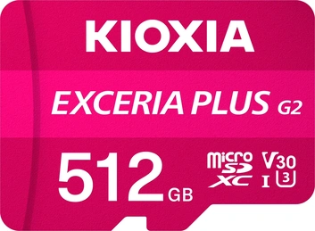 KIOXIA EXCERIA PLUS G2 R100/W90 microSDXC 512GB Kit, UHS-I U3, A1, Class 10