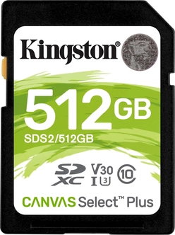 Kingston Canvas Select Plus Gen3 R100/W85 SDXC 512GB, UHS-I U3, Class 10