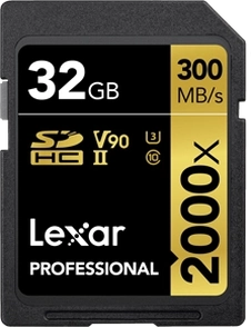 Lexar Professional 2000x Gold Series R300/W260 SDHC 32GB, UHS-II U3, Class 10