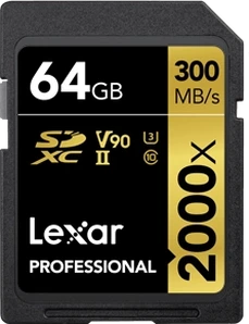 Lexar Professional 2000x Gold Series R300/W260 SDXC 64GB, UHS-II U3, Class 10