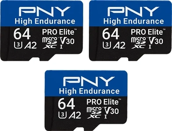 PNY Pro Elite High Endurance R100 microSDXC 64GB Kit, UHS-I U3, A2, Class 10, 3er-Pack
