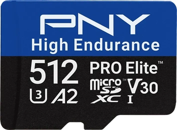 PNY Pro Elite High Endurance R100/W90 microSDXC 512GB Kit, UHS-I U3, A2, Class 10