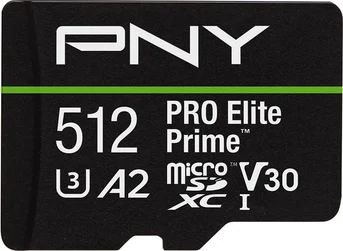 PNY Pro Elite Prime R200/W150 microSDXC 512GB Kit, UHS-I U3, A2, Class 10