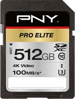 PNY Pro Elite R100/W90 SDXC 512GB, UHS-I U3, Class 10