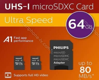 Philips microSDXC R80/W30 microSDXC 64GB Kit, UHS-I U1, A1, Class 10, 2er-Pack