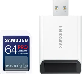 Samsung PRO Ultimate R200/W130 SDXC 64GB USB-Kit, UHS-I U3, Class 10