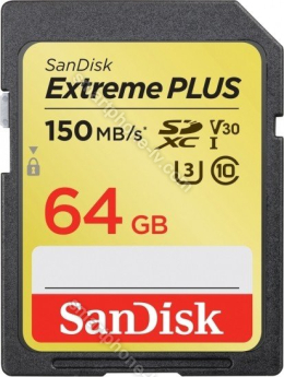 SanDisk Extreme PLUS R150/W70 SDXC 64GB, UHS-I U3, Class 10