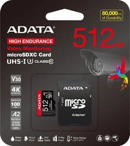 ADATA High-Endurance R100/W85 microSDXC 512GB Kit, UHS-I U3, A2, Class 10