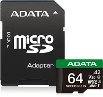 ADATA SPEED PLUS R160/W140 microSDXC 64GB Kit, UHS-I U3, A2, Class 10