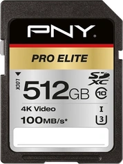 PNY Pro Elite R100/W90 SDXC 512GB, UHS-I U3, Class 10