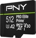PNY Pro Elite Prime R200/W150 microSDXC 512GB Kit, UHS-I U3, A2, Class 10