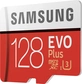 Samsung EVO Plus R100/W90 microSDXC 128GB Kit, UHS-I U3, Class 10