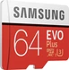 Samsung EVO Plus R100/W60 microSDXC 64GB Kit, UHS-I U3, Class 10
