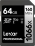 Lexar Professional 1066x Silver Series R160/W70 SDXC 64GB, UHS-I U3, Class 10