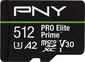 PNY Pro Elite Prime R200/W150 microSDXC 512GB Kit, UHS-I U3, A2, ...
