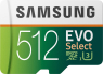 Samsung EVO Select R100/W90 microSDXC 512GB Kit, UHS-I U3, Class ...