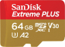 SanDisk Extreme PLUS R170/W90 microSDXC 64GB Kit, UHS-I U3, A2, C...