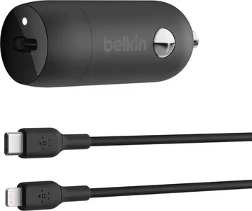 Belkin BoostCharge 30W USB-C зарядка в машину с USB-C/Lightning cable black