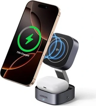 Ugreen 2 в 1 Qi2 magnetic foldable зарядная станция grey