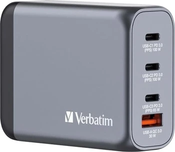 Verbatim 100W GaN charger с 4 разъемами grey