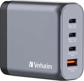 Verbatim 140W GaN charger с 4 разъемами grey