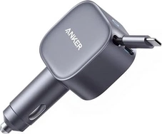 Anker Nano зарядка в машину (75W, USB-C port, built-In Retractable USB-C cable) grey