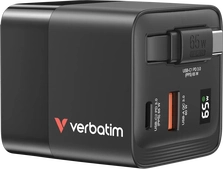 Verbatim 65W GaN charger 2 connectors с retractable cable black